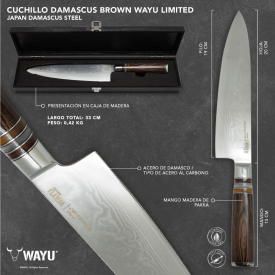 Cuchillo Damascus Brown Pakka Wayu Limited