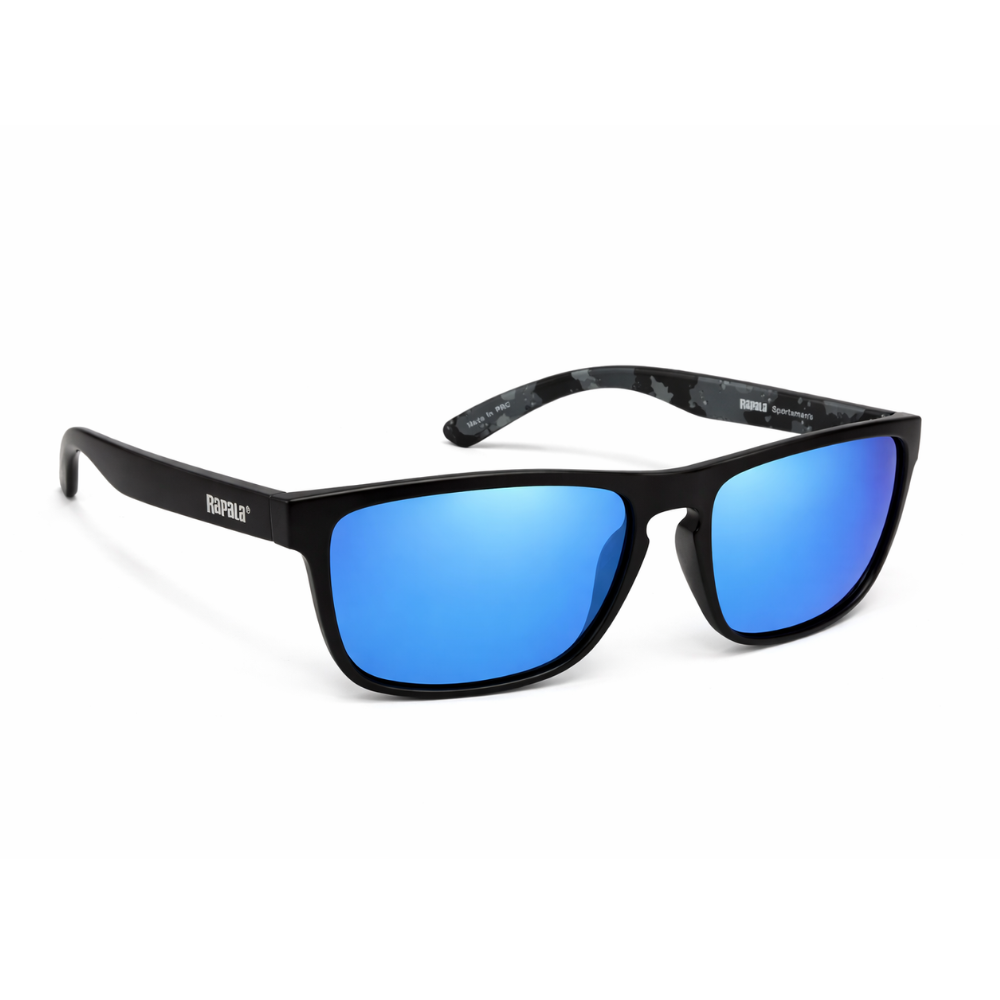 Gafas Rapala dorado black camo blue mirror – Protección total y visión sin reflejos