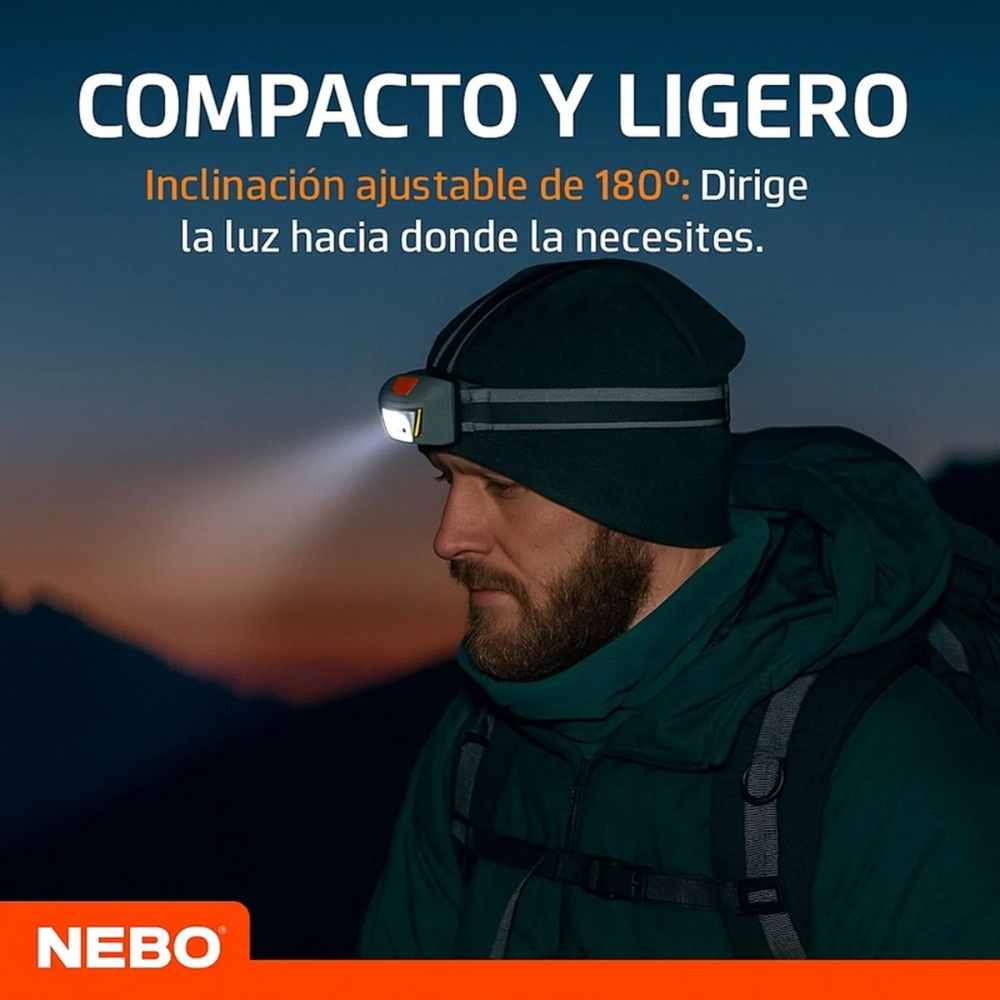 Linterna Frontal NEBO Einstein DUO 400 Lúmenes – Potencia, versatilidad y manos libres