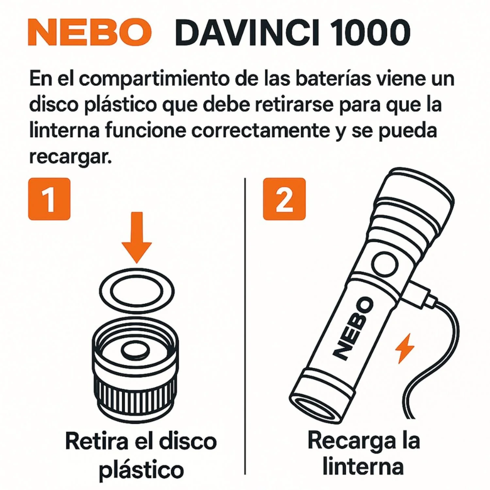 Linterna NEBO Davinci 1000 Lúmenes – Potencia profesional y máxima autonomía