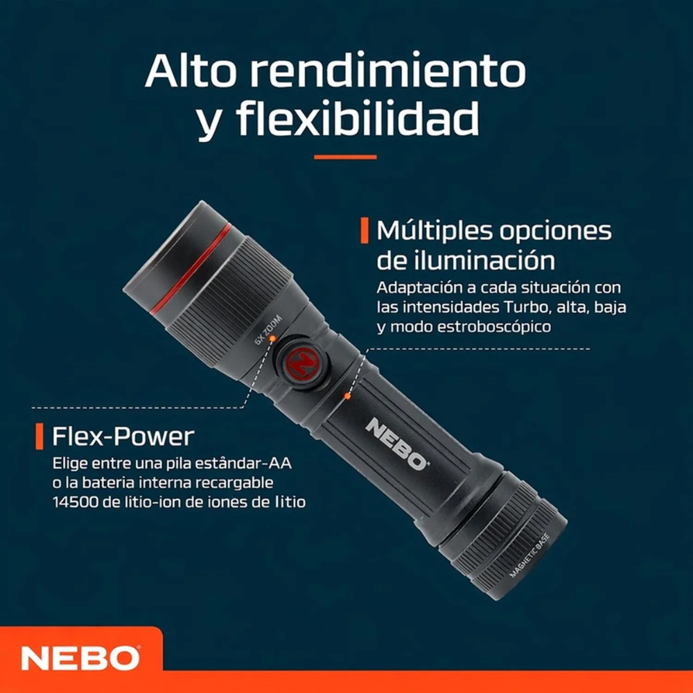Linterna NEBO Redline Flex 450 Lúmenes – Compacta, potente y versátil