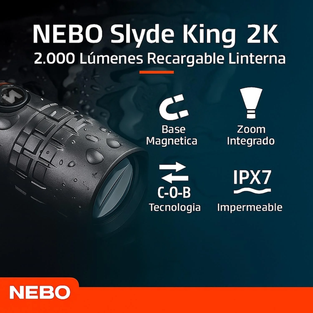 Linterna Nebo Slyde King 2K – Potencia extrema y máxima versatilidad