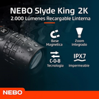 Linterna Nebo Slyde King 2K – Potencia extrema y máxima versatilidad