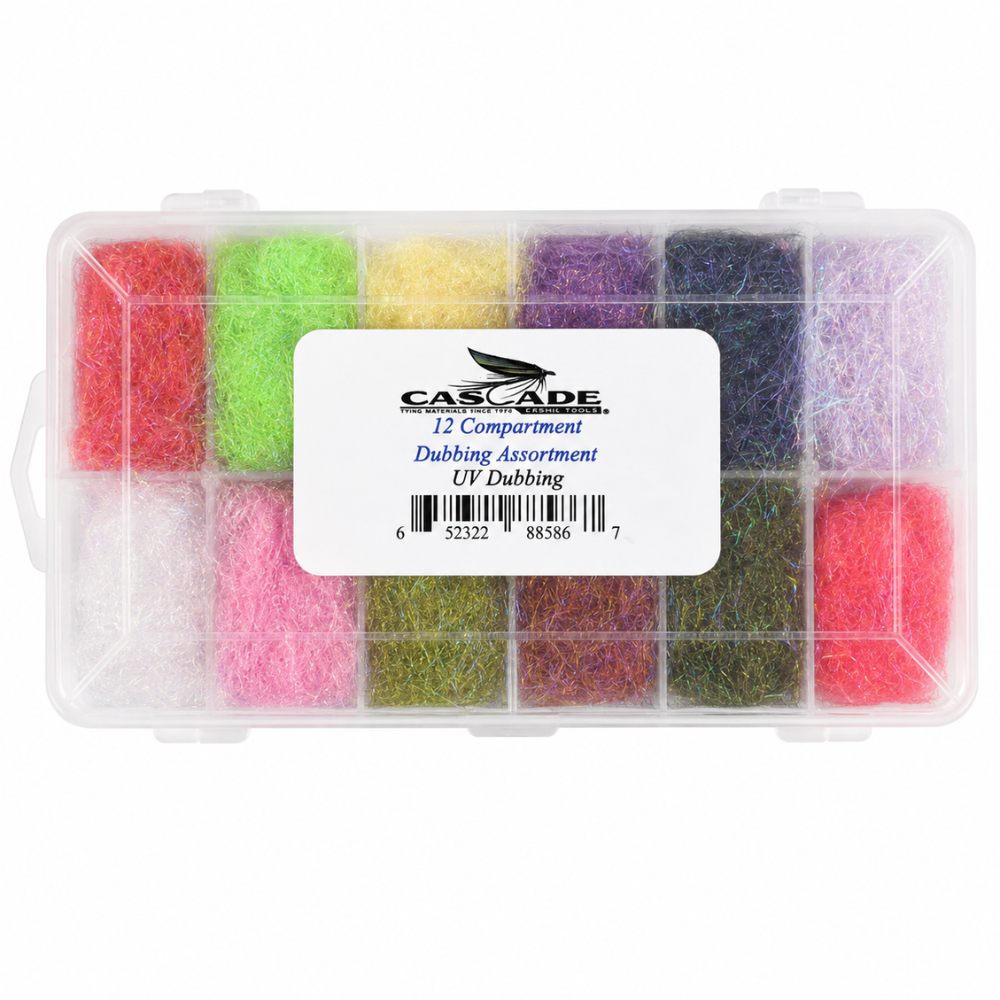 Set 12 Colores UV Dubbing Cascade – Dubbing con Fibras UV para Ninfas y Moscas