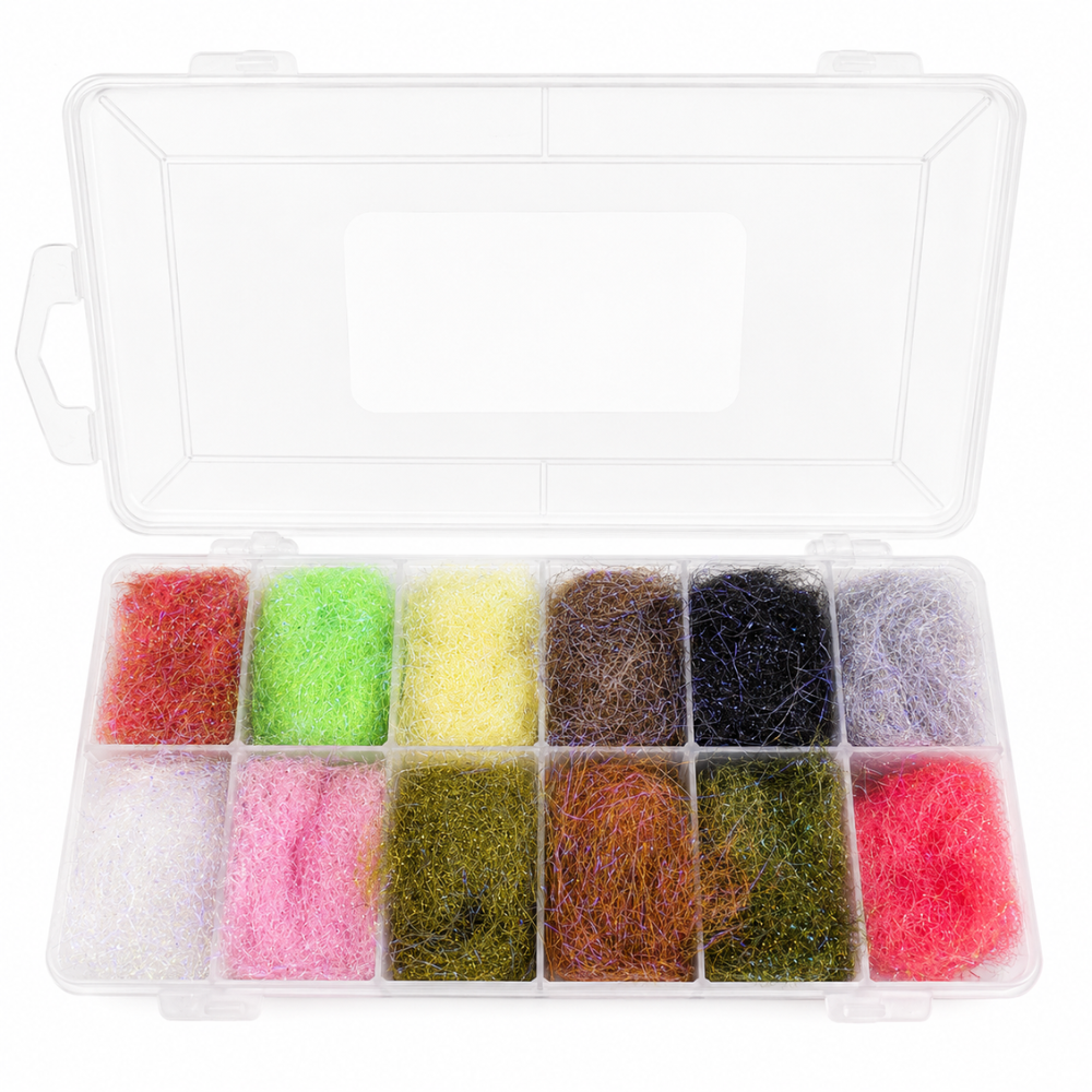 Set 12 Colores UV Dubbing Cascade – Dubbing con Fibras UV para Ninfas y Moscas