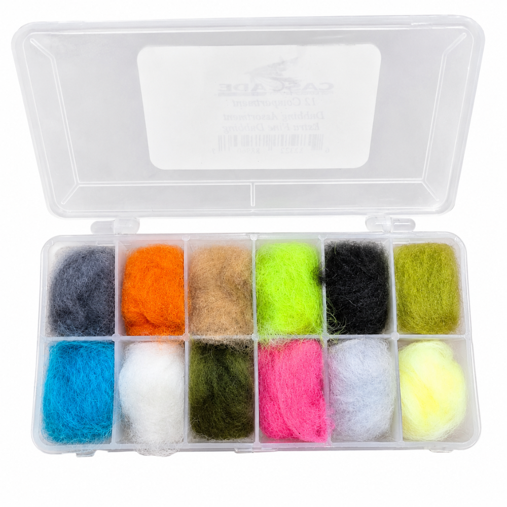 Set 12 Colores Extra Fine Dubbing Cascade – Dubbing Extrafino para Moscas Secas y Patrones Pequeños
